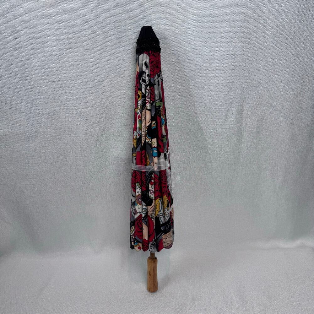 Umbrella Canopy Day of the Dead  design styled  decorated skulls, roses artwork